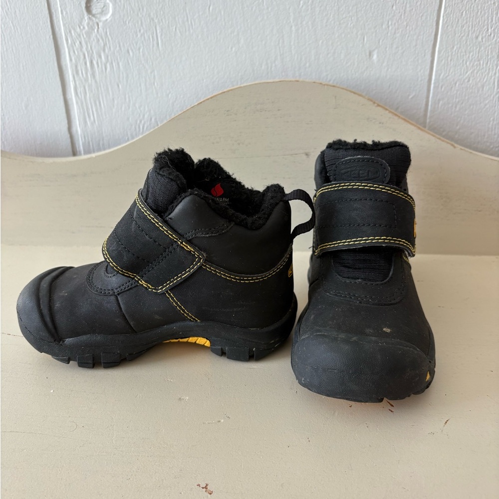 Keen Black Kids Boots with Yellow Accents